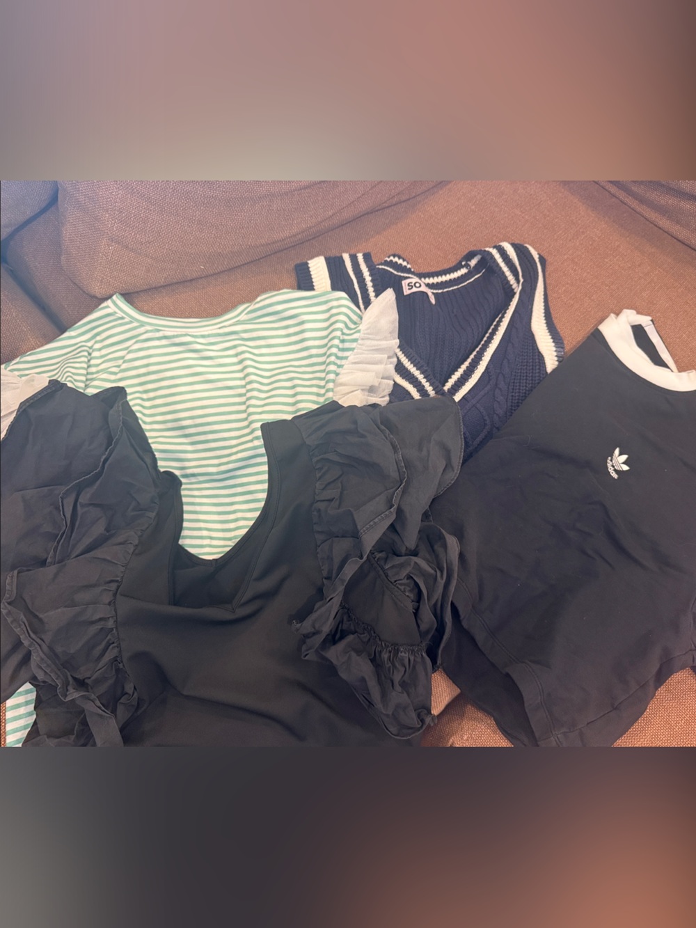 Lot of (4) womens tops - Black Ruffle Sleeve Tee - Adidas, kohls